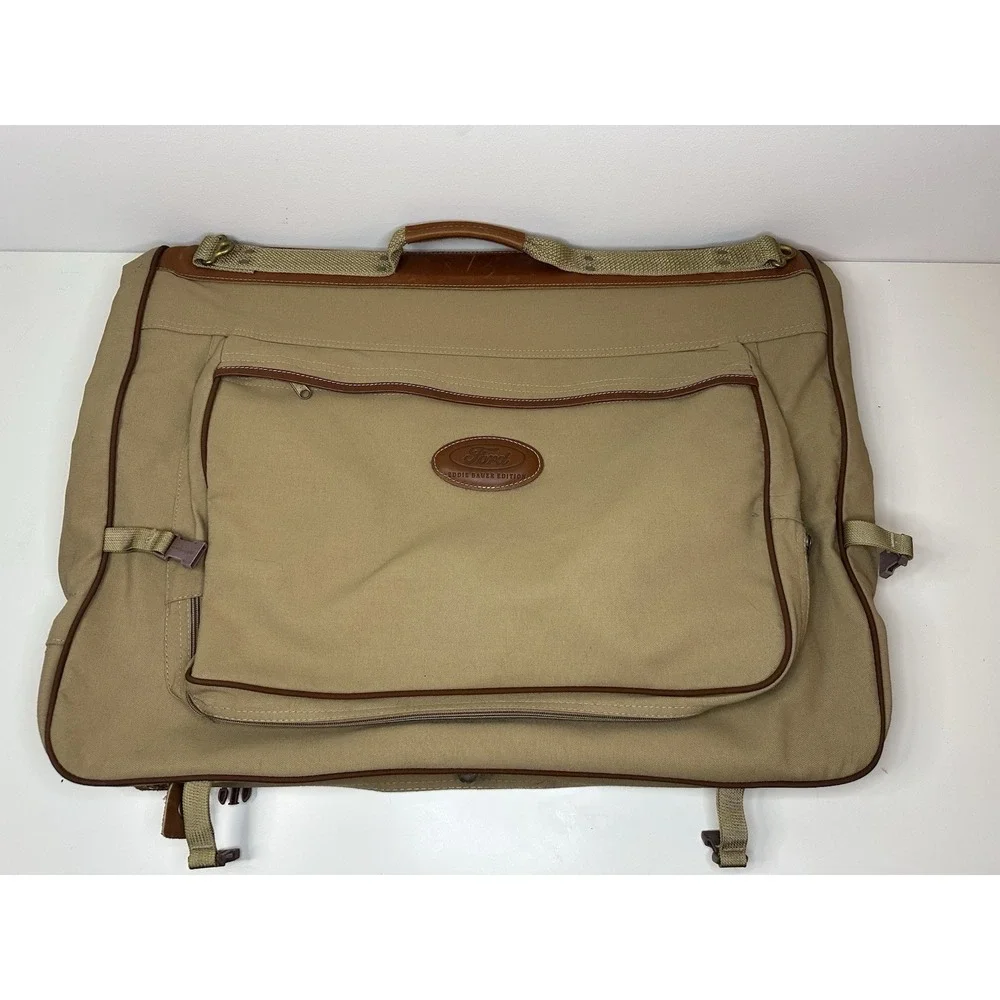 Ford Eddie Bauer Canvas & Leather Fold Up Hanging Garment Travel Bag Canvas Nice